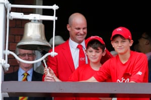 Andrew Strauss’s sons Sam and Luca ring the five minute bell at Lord’s.